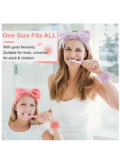 CoomBe 6 Pcs Cute Bow Hair Band and Wristband Set, Women Spa Headband for Washing Face, Makeup Hair Band bathroom accessories White and Pink  - Image 4