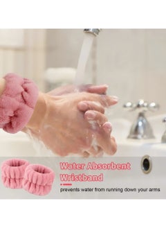 CoomBe 6 Pcs Cute Bow Hair Band and Wristband Set, Women Spa Headband for Washing Face, Makeup Hair Band bathroom accessories White and Pink  - Image 5