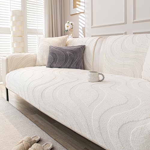KaviKon Couch Cover Sofa Covers Washable Velvet Fleece Sofa Slipcovers for 3 Cushion Couch NonSlip Furniture Protector for Dog Pet L Shaped Recliner Sectional Couch Cover White36X71Only 1 Pcs - Image 1