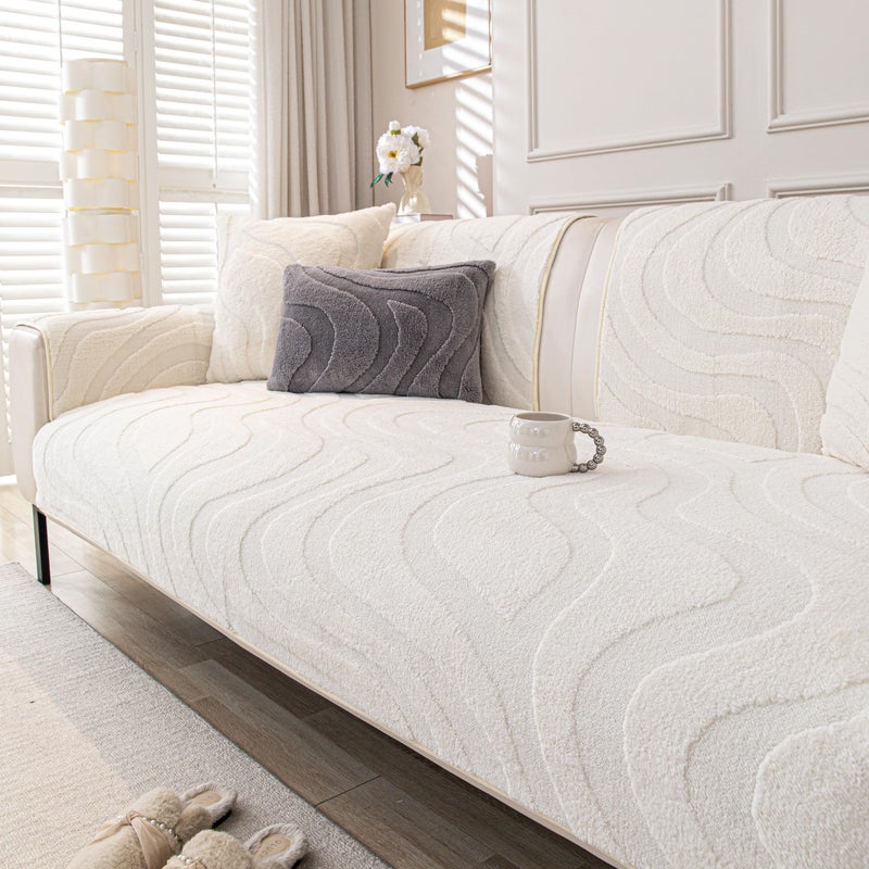 KaviKon Couch Cover Sofa Covers Washable Velvet Fleece Sofa Slipcovers for 3 Cushion Couch NonSlip Furniture Protector for Dog Pet L Shaped Recliner Sectional Couch Cover White36X71Only 1 Pcs - Image 2