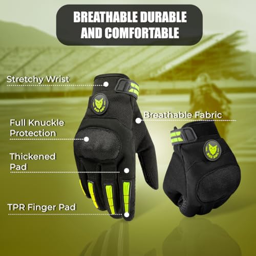BADOWL Wind Rider Full Finger Motorcycle Riding Gloves with Touchscreen Fingertips and Knuckle Protection – Anti-Slip Grip (Neon Green, XL) - Image 2
