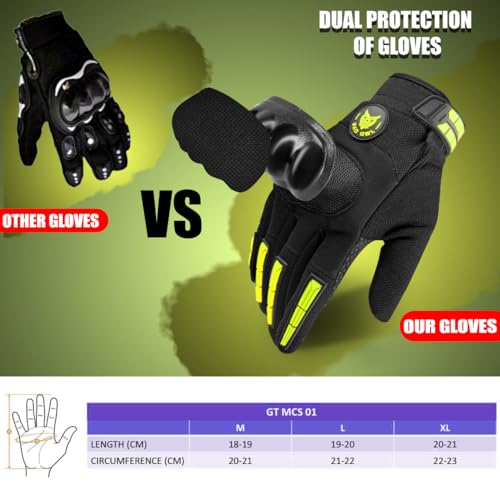 BADOWL Wind Rider Full Finger Motorcycle Riding Gloves with Touchscreen Fingertips and Knuckle Protection – Anti-Slip Grip (Neon Green, XL) - Image 4