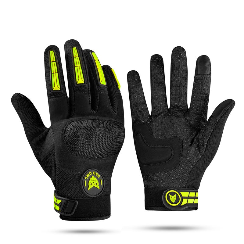 BADOWL Wind Rider Full Finger Motorcycle Riding Gloves with Touchscreen Fingertips and Knuckle Protection – Anti-Slip Grip (Neon Green, XL) - Image 5