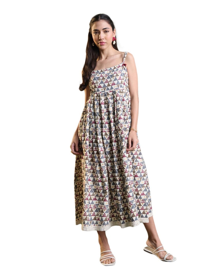 Stylum Women's Printed Cotton Pleated Dress Brown - Image 1