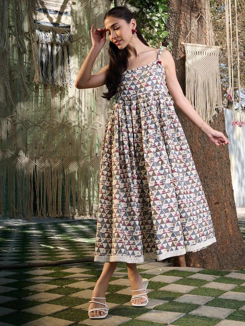 Stylum Women's Printed Cotton Pleated Dress Brown - Image 3