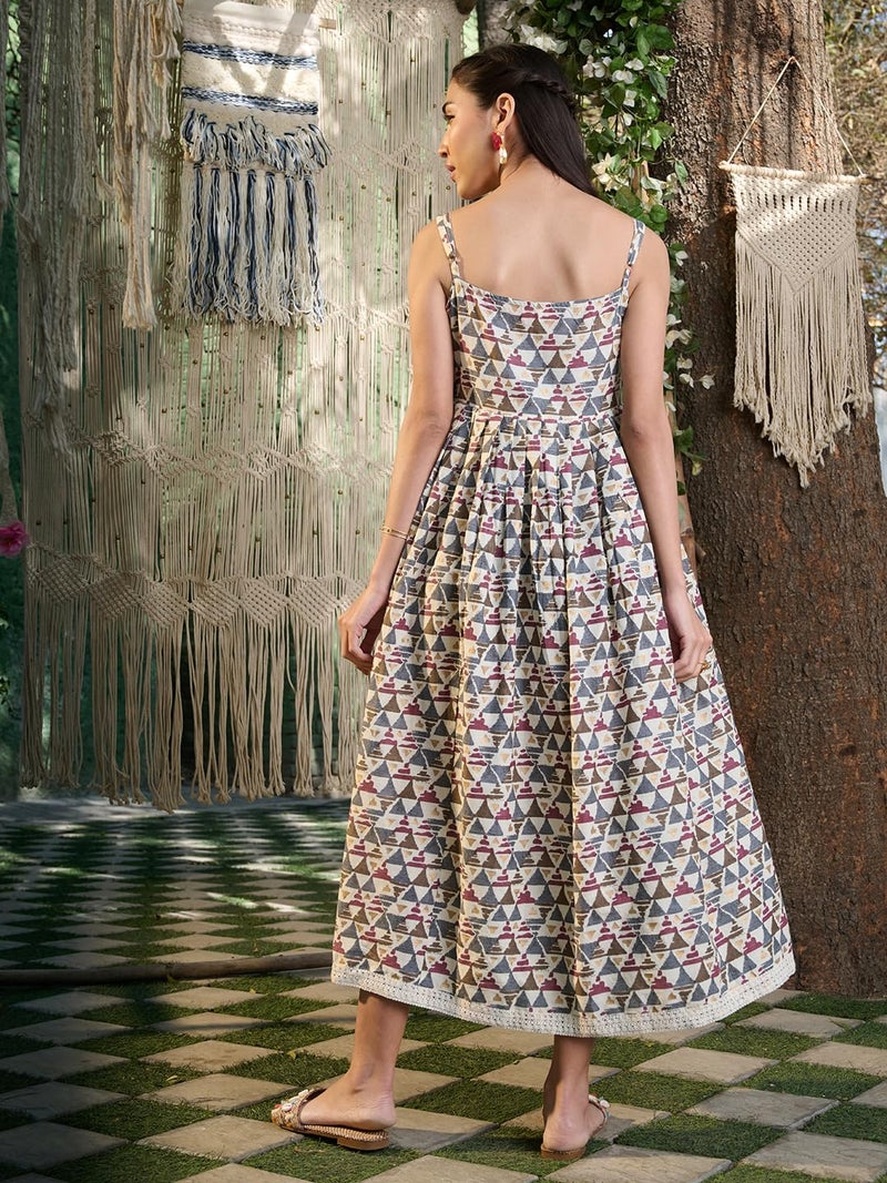 Stylum Women's Printed Cotton Pleated Dress Brown - Image 2