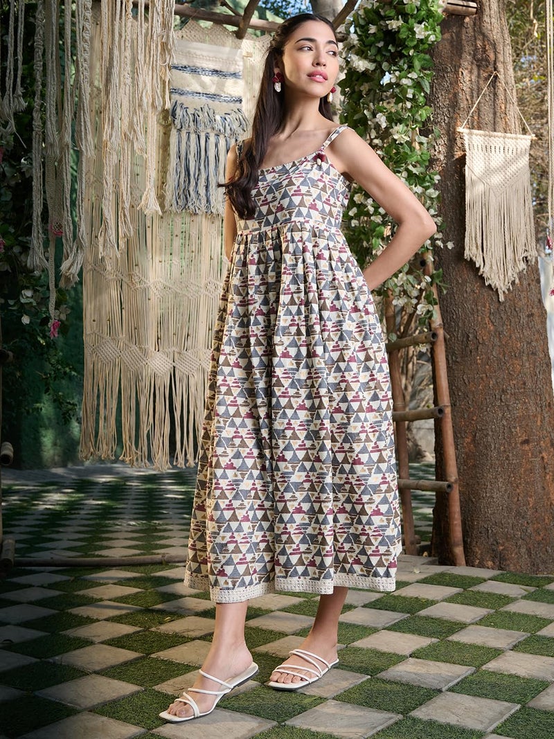 Stylum Women's Printed Cotton Pleated Dress Brown - Image 5