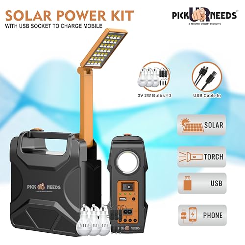 Pick Ur Needs Solar Rechargeable Emergency Inverter Torch Lamp with 3 Individual 6 Volt Led Bulbs & Charging Cable 140W Kit - Image 4
