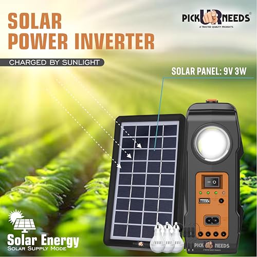 Pick Ur Needs Solar Rechargeable Emergency Inverter Torch Lamp with 3 Individual 6 Volt Led Bulbs & Charging Cable 140W Kit - Image 2