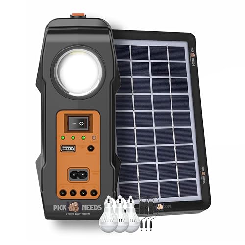 Pick Ur Needs Solar Rechargeable Emergency Inverter Torch Lamp with 3 Individual 6 Volt Led Bulbs & Charging Cable 140W Kit - Image 1