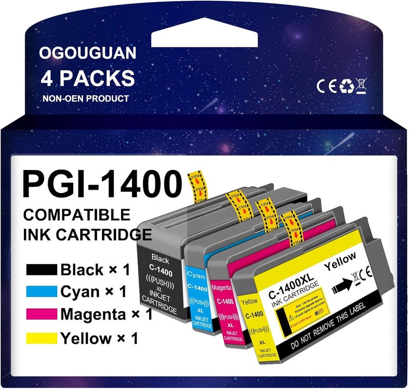 خراطيش حبر 1400XL بديلة لخراطيش حبر Canon PGI-1400XL PGI-1400 المتوافقة مع طابعة Canon Maxify MB2040 MB2340 MB2140 MB2740 (أسود، سماوي، أرجواني، أصفر) - Image 1