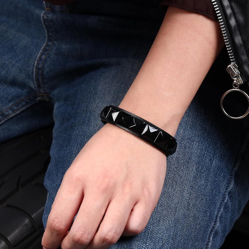 Mafnee Store Leather Cuff Bracelet Punk Bracelet Rock Braided Rivets Wristband for Men Women Adjustable - Image 4