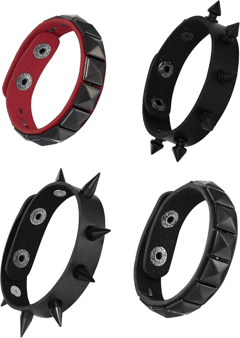 Mafnee Store Leather Cuff Bracelet Punk Bracelet Rock Braided Rivets Wristband for Men Women Adjustable - Image 1