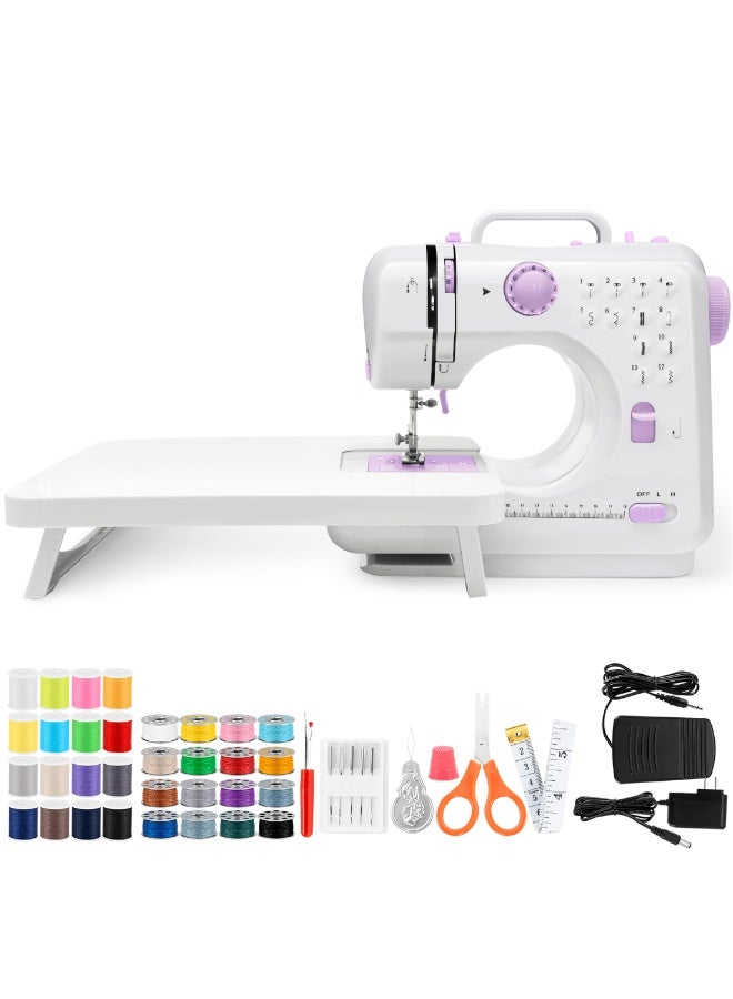 WALALLA Portable Sewing Machine with Extension Table | 12 Built-In Stitches, LED Light & Accessory Kit | Mini Sewing Machine for Beginners, Ideal for Clothing, Pillowcases, Sheets - Image 1