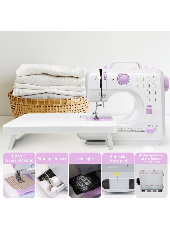 WALALLA Portable Sewing Machine with Extension Table | 12 Built-In Stitches, LED Light & Accessory Kit | Mini Sewing Machine for Beginners, Ideal for Clothing, Pillowcases, Sheets - Image 2