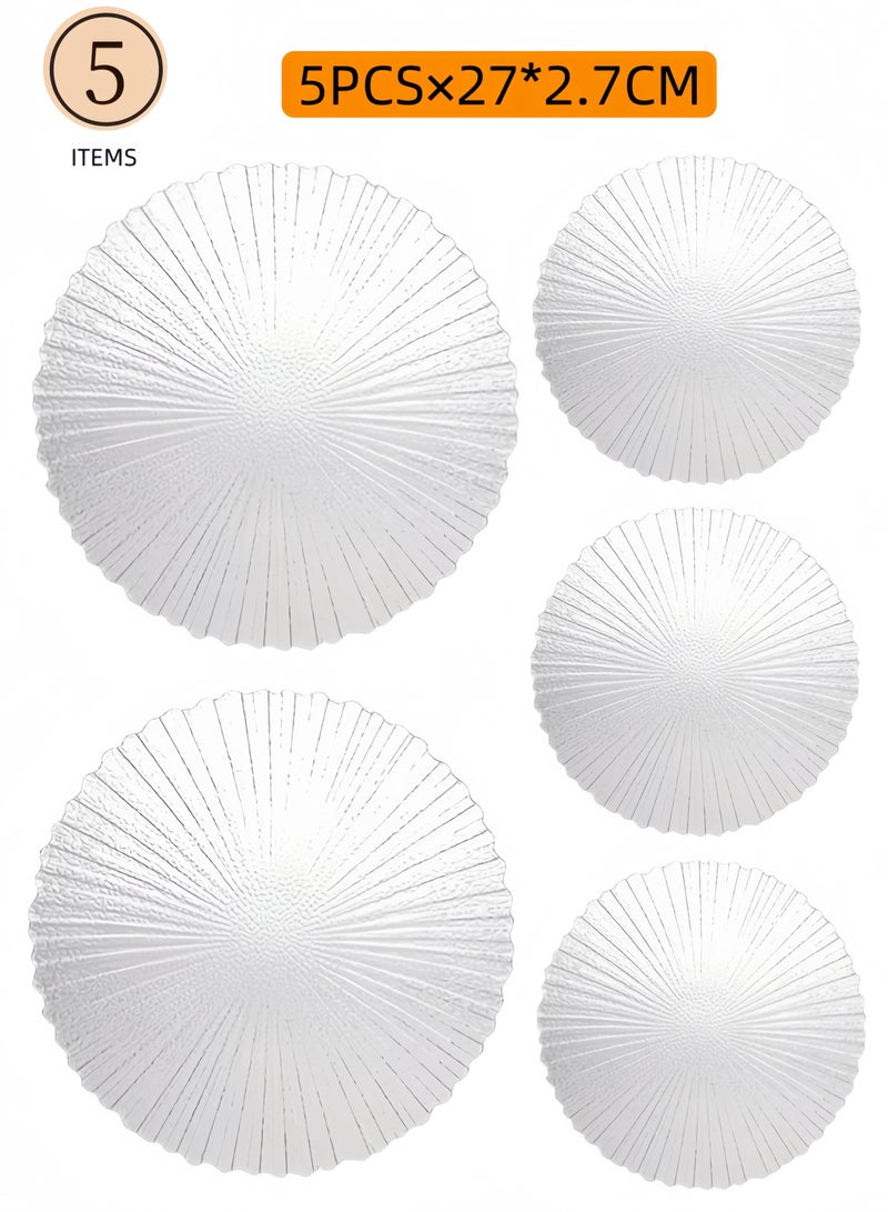 nihao 5-Piece Glass Plates Clear 27x2.7cm,Lead-free Crystal Glass, Dessert, Salad, Appetizer Plate, Elegant Textured Glass Design, Stackable Plates For Special Occasion, Dishwasher Safe-Wave Style  - Image 1