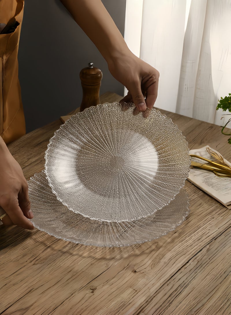 nihao 5-Piece Glass Plates Clear 27x2.7cm,Lead-free Crystal Glass, Dessert, Salad, Appetizer Plate, Elegant Textured Glass Design, Stackable Plates For Special Occasion, Dishwasher Safe-Wave Style  - Image 2