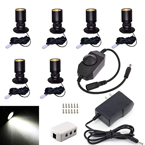 Jorunhe 1.5w LED Mini Surface Mounted Light Jewelry Cabinet Lamp Spotlight with Online PWM Dimmer (Pack-6,Cold White 6000k) - Image 1