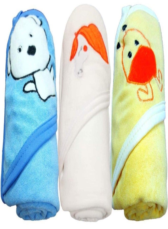 BRANDONN Baby Boy's and Girl's Terry Cotton Baby Bath Towel Cum Baby Wrapper Towel (Blue, White and Mango, 0-2 Years) - Combo of 3 - Image 1