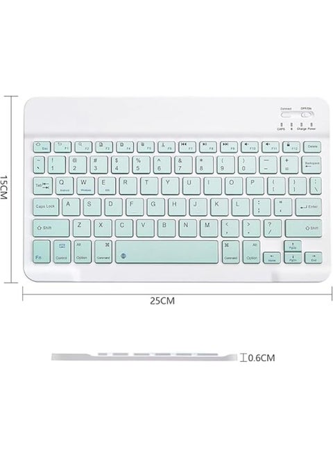 Ultra-Slim Bluetooth Keyboard, Rechargeable, Wireless Small Size, 150 Hours Battery Life, Arabic/English Keys, Compatible with Tablets and Smartphones, iOS & Android (10-inch, Light Green)