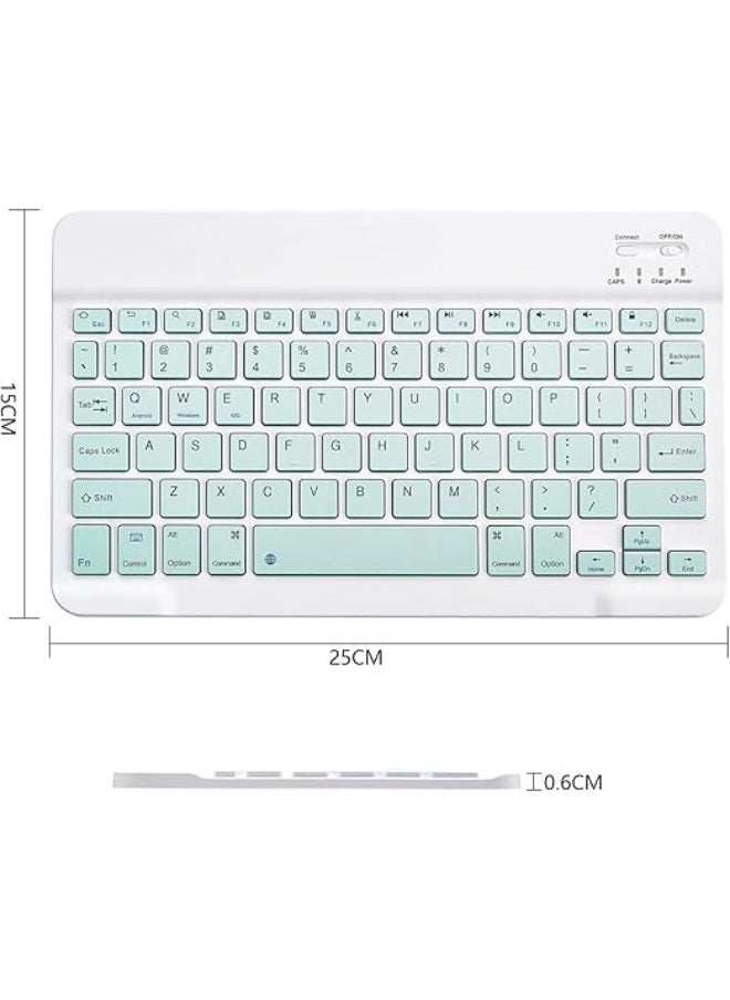 Generic - Ultra-Slim Bluetooth Keyboard, Rechargeable, Wireless Small Size, 150 Hours Battery Life, Arabic/English Keys, Compatible with Tablets and Smartphones, iOS & Android (10-inch, Light Green) - Image 1