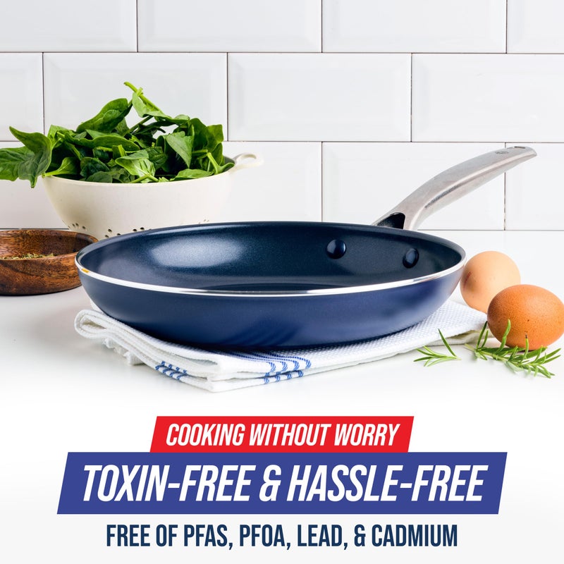 Blue Diamond Cookware 10" Frying Pan Skillet, Diamond Infused Healthy Ceramic Nonstick, PFAS and PFOA-Free, Dishwasher and Oven Safe, Even Heating, Metal Utensil Safe, Warp Control Base, Blue - Image 2