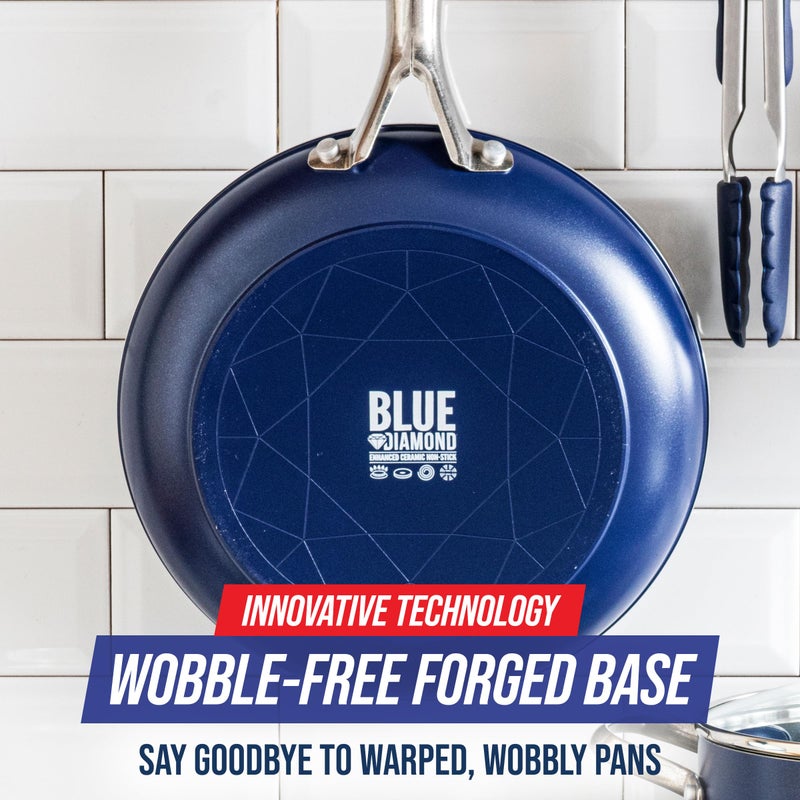 Blue Diamond Cookware 10" Frying Pan Skillet, Diamond Infused Healthy Ceramic Nonstick, PFAS and PFOA-Free, Dishwasher and Oven Safe, Even Heating, Metal Utensil Safe, Warp Control Base, Blue - Image 5