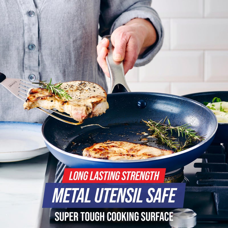 Blue Diamond Cookware 10" Frying Pan Skillet, Diamond Infused Healthy Ceramic Nonstick, PFAS and PFOA-Free, Dishwasher and Oven Safe, Even Heating, Metal Utensil Safe, Warp Control Base, Blue - Image 4