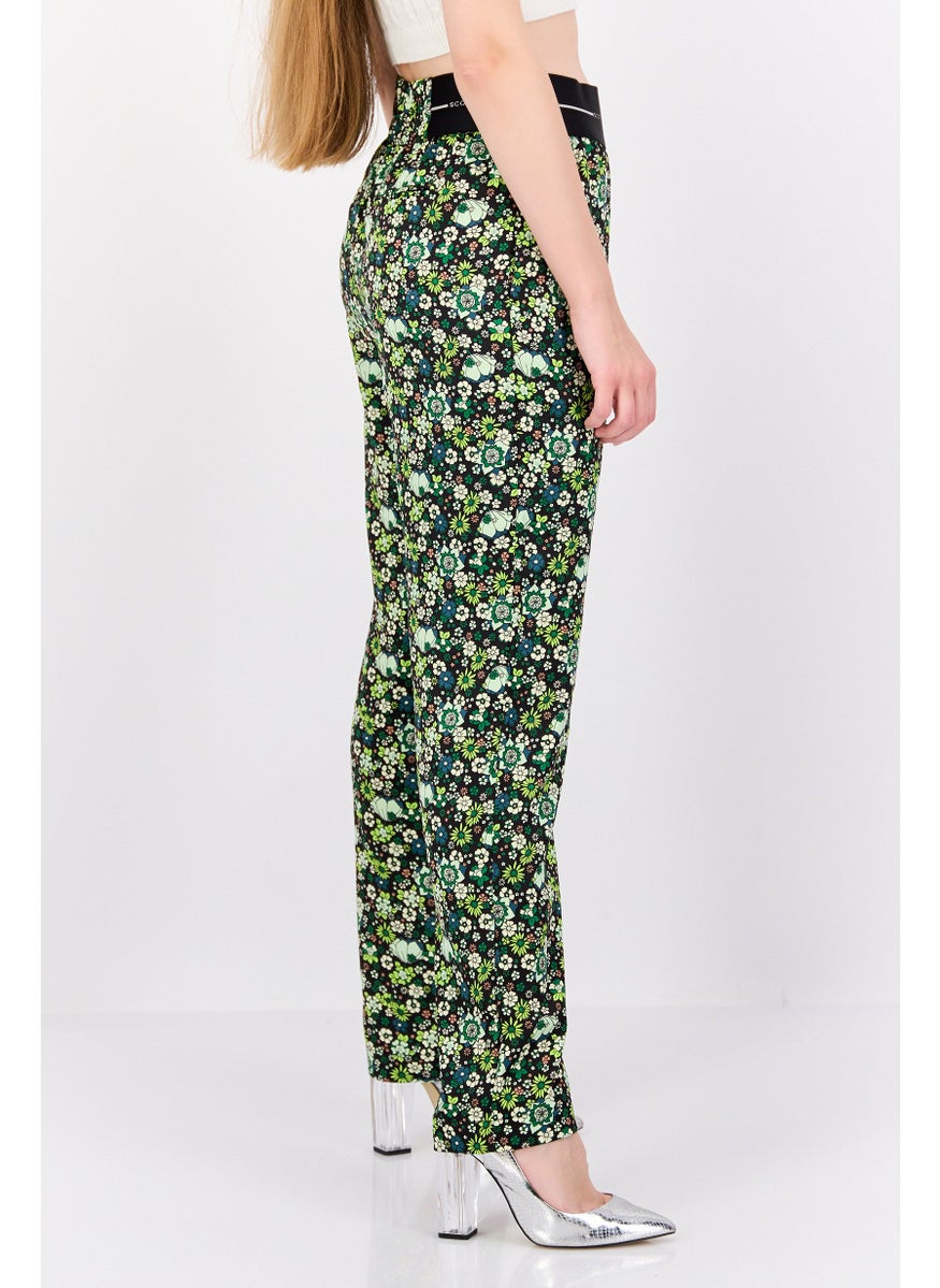 Scotch & Soda Women Floral Pattern Pull On Palazzo Pants, Green Combo  - Image 2