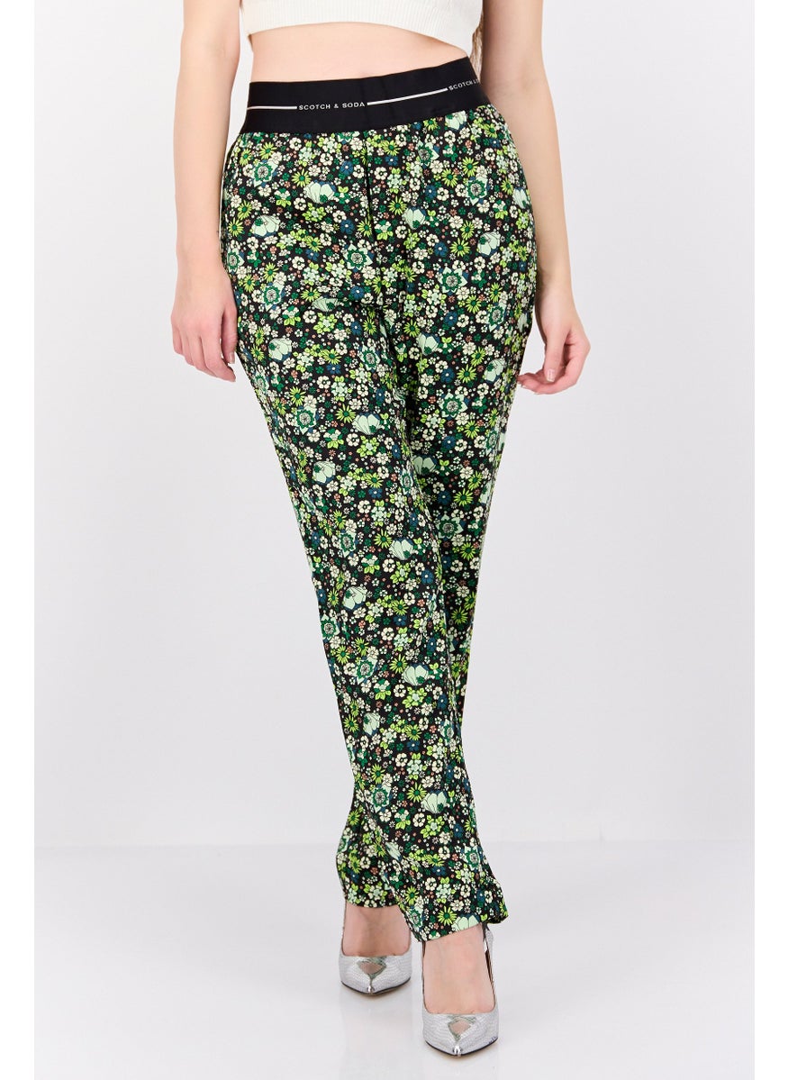 Scotch & Soda Women Floral Pattern Pull On Palazzo Pants, Green Combo  - Image 1