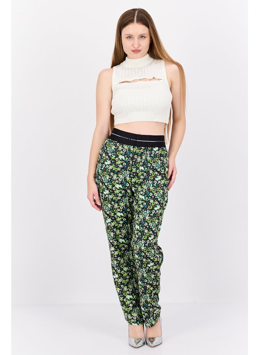 Scotch & Soda Women Floral Pattern Pull On Palazzo Pants, Green Combo  - Image 4