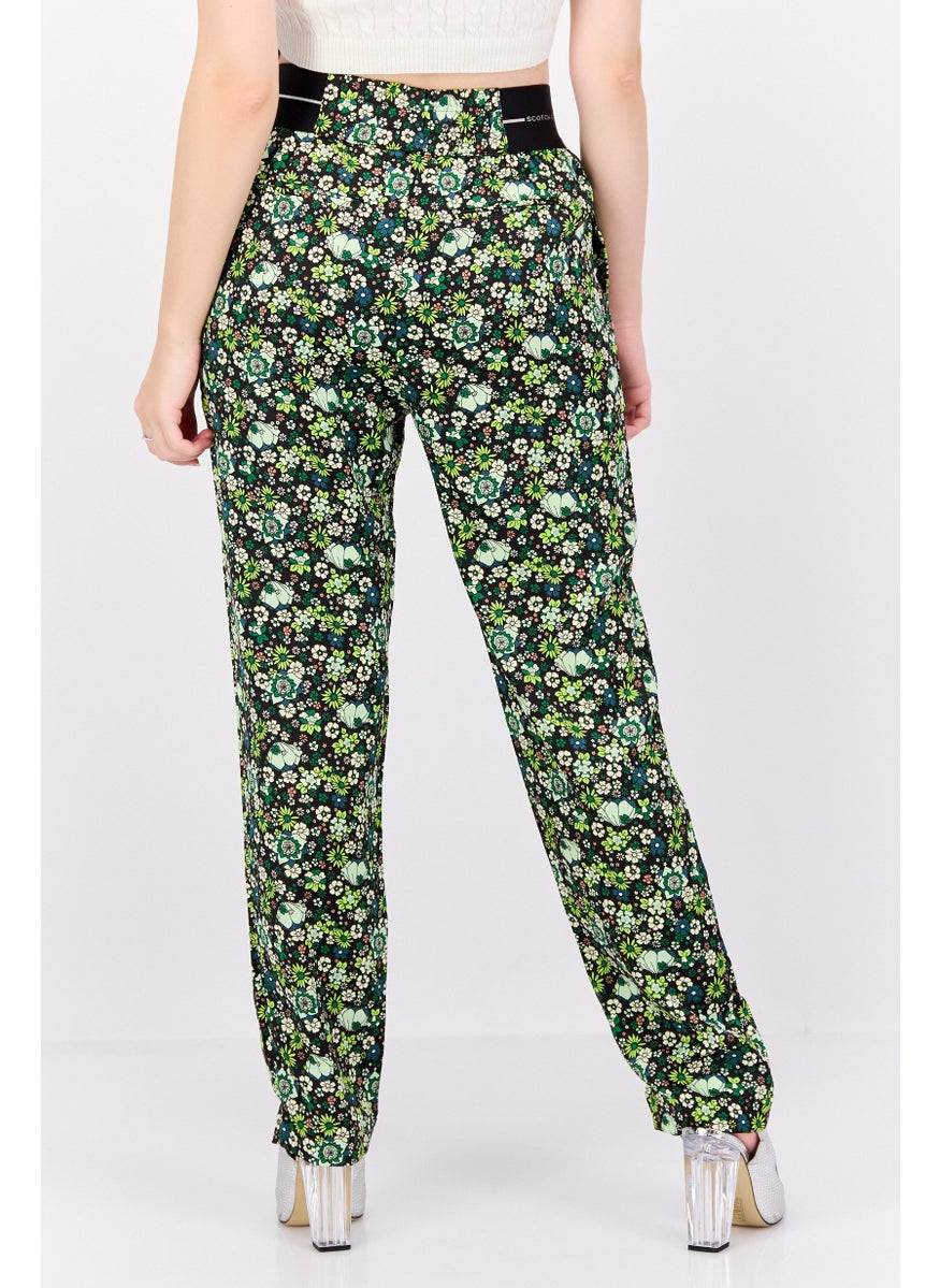 Scotch & Soda Women Floral Pattern Pull On Palazzo Pants, Green Combo  - Image 3