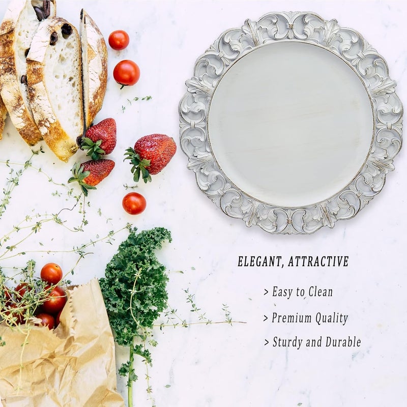 Leemxiiny 13 Antique White Charger Plates Set of 6 Plastic Textured Chargers for Dinner Plates with Embossed Rim Table Dcor Party Wedding Holiday - Image 3