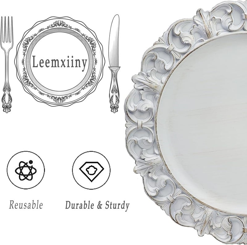 Leemxiiny 13 Antique White Charger Plates Set of 6 Plastic Textured Chargers for Dinner Plates with Embossed Rim Table Dcor Party Wedding Holiday - Image 4