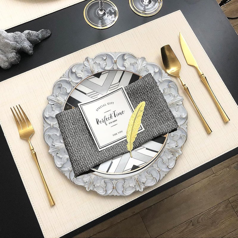 Leemxiiny 13 Antique White Charger Plates Set of 6 Plastic Textured Chargers for Dinner Plates with Embossed Rim Table Dcor Party Wedding Holiday - Image 5
