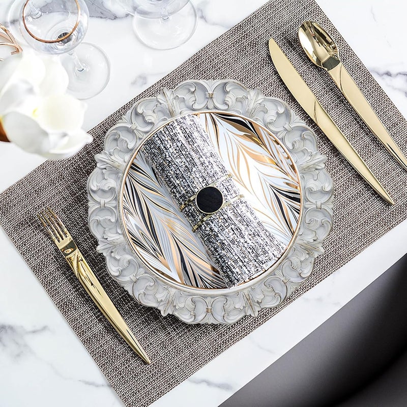 Leemxiiny 13 Antique White Charger Plates Set of 6 Plastic Textured Chargers for Dinner Plates with Embossed Rim Table Dcor Party Wedding Holiday - Image 2