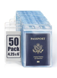 MIFFLIN -Usa Passport & Card Holders (Clear, 4X6 Inch, 50 Pack), Extra Large (Xxl) Id Name Badge Holder, Waterproof Vertical Plastic Card Holders  - Image 1