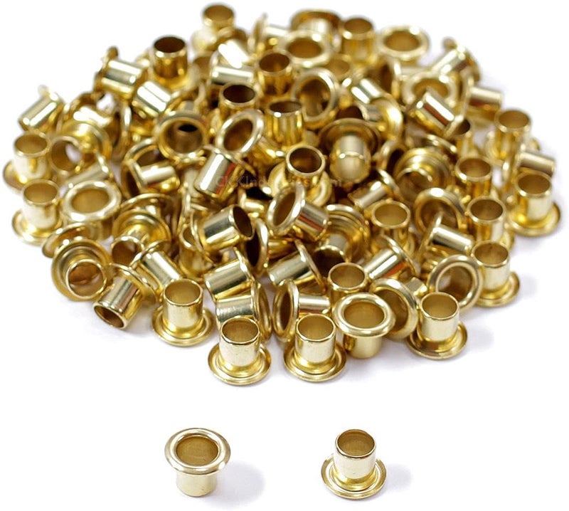 HolsterSmith [100 Pack] Polished Brass Eyelets - (#8-8 Length) - (1/4 in. Diameter) - (USA Made) - Rivets for DIY Kydex Holsters, Leather Shoes, and Canvas Cloth - Image 1
