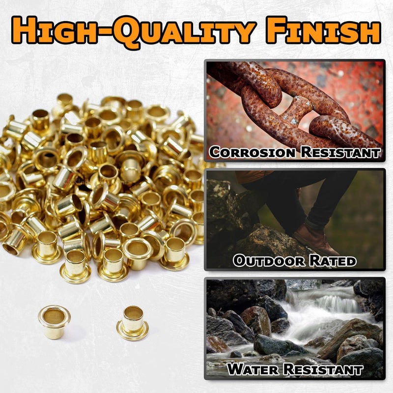 HolsterSmith [100 Pack] Polished Brass Eyelets - (#8-8 Length) - (1/4 in. Diameter) - (USA Made) - Rivets for DIY Kydex Holsters, Leather Shoes, and Canvas Cloth - Image 4