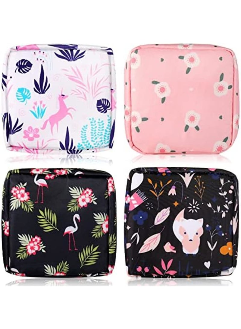 Luckam حقيبة تخزين الفوط الصحية، حقيبة فوط الدورة الشهرية بسحاب، حقيبة تخزين فوط صحية محمولة لحفظ السدادات القطنية في الحقيبة، مجموعة الدورة الأولى للفتيات المراهقات لتخزين الفوط الصحية للنساء (4 قطع) - Image 1