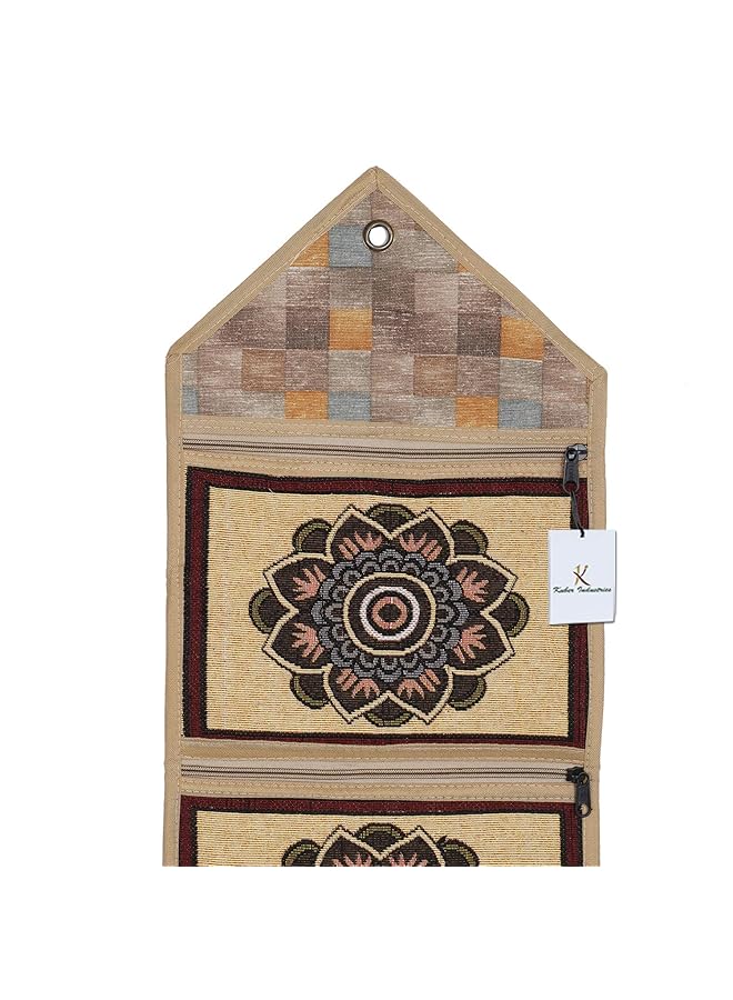 Kuber Industries Flower Design Cotton Wall Hanging Magazine Holder Gold Ctktc34500 - Image 3