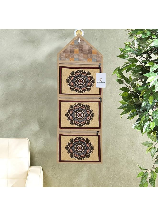 Kuber Industries Flower Design Cotton Wall Hanging Magazine Holder Gold Ctktc34500 - Image 4