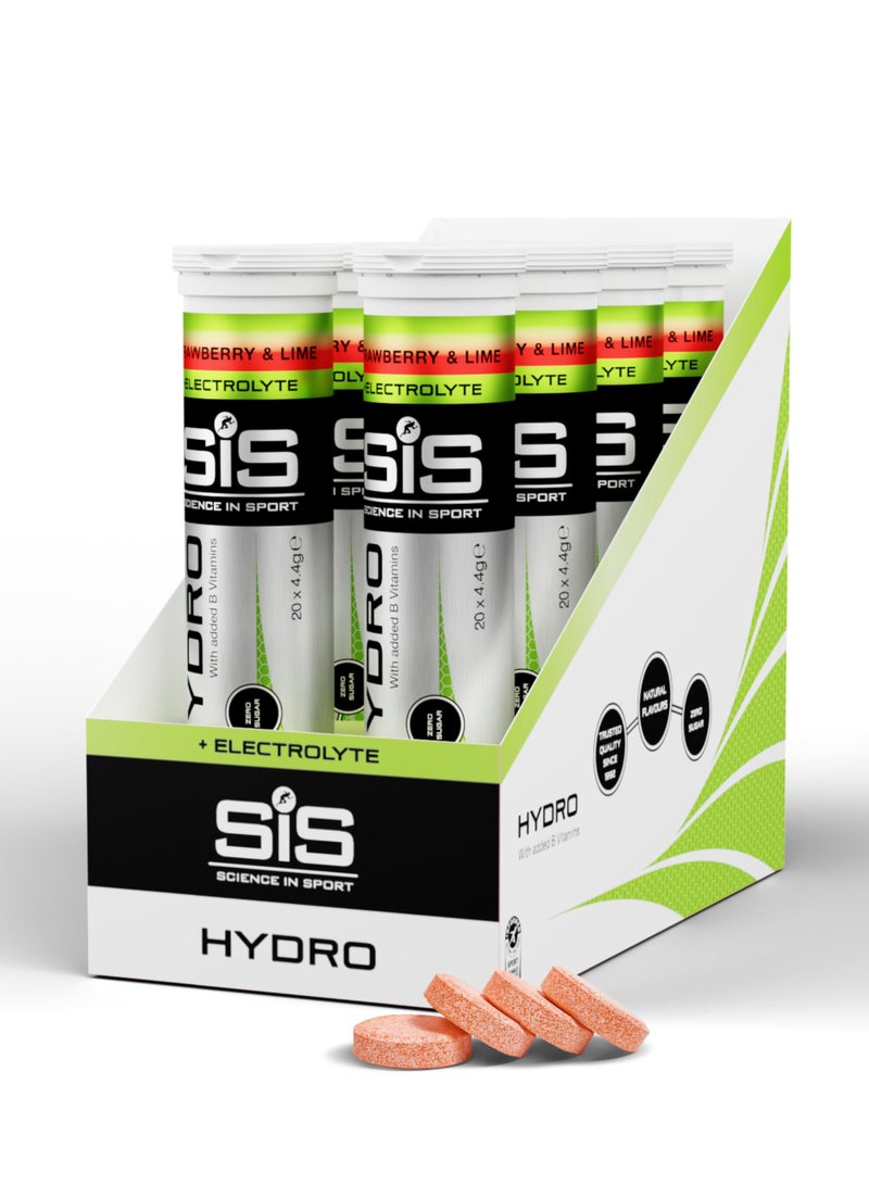 SIS Hydro Electrolyte Tablets | Sugar Free Hydration Tablets | Essential Electrolytes to Reduce Fatigue & Aid Rehydration | Gluten Free | Strawberry & Lime Flavour | 160 Servings | 8 Pack - Image 1