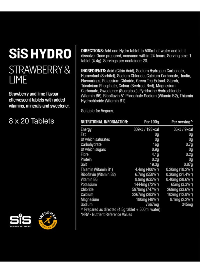 SIS Hydro Electrolyte Tablets | Sugar Free Hydration Tablets | Essential Electrolytes to Reduce Fatigue & Aid Rehydration | Gluten Free | Strawberry & Lime Flavour | 160 Servings | 8 Pack - Image 5