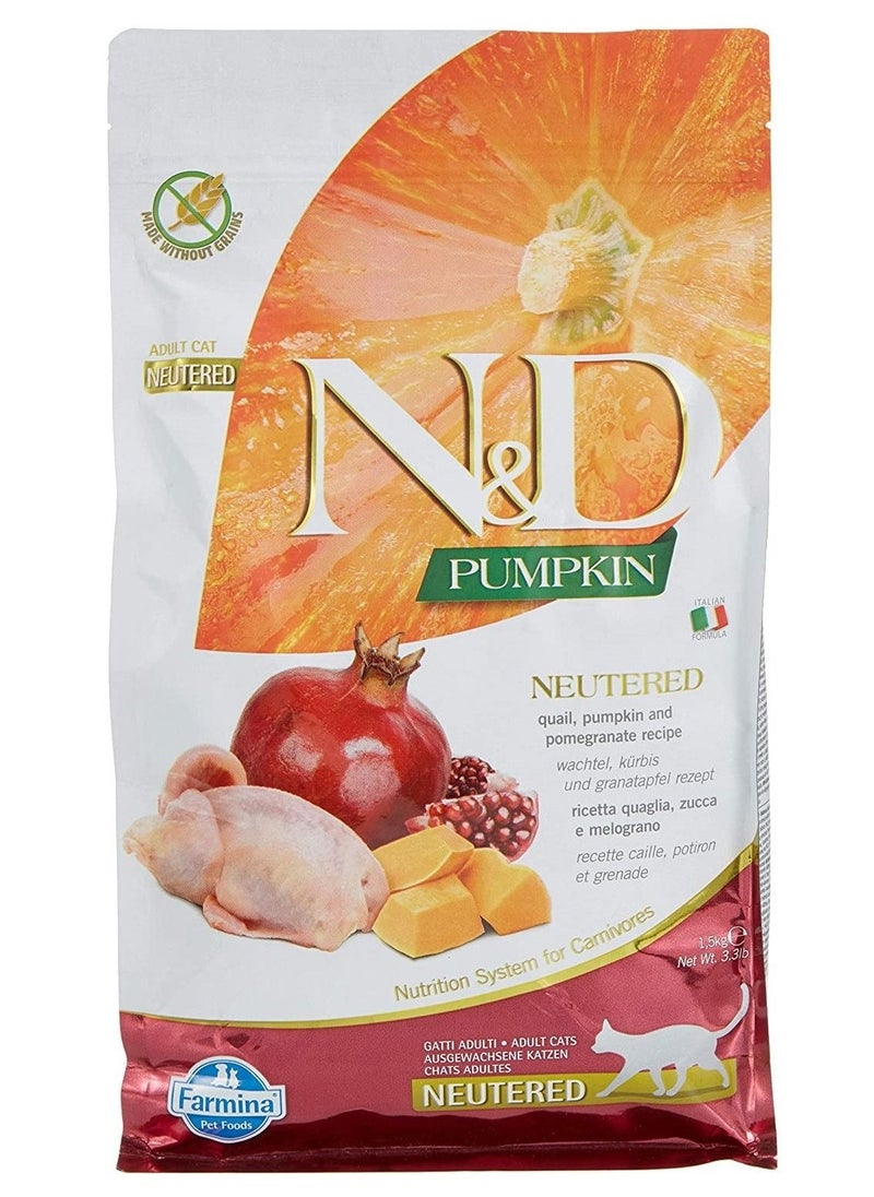 Farmina Quail, Pumpkin and Pomegranate Recipe Neutered Adult Cat Food 1.5 kg 