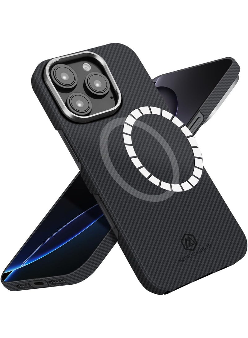 MONOCARBON Real 600D Aramid Fiber MagSafe iPhone 16 PRO Case Cover [ULTRA SLIM] Lightweight Anti-Scratch - Matte Black - Image 1