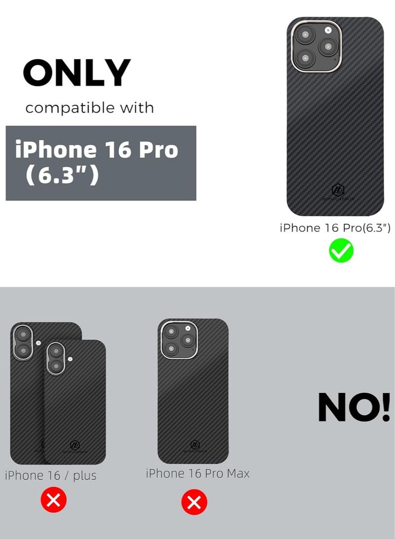 MONOCARBON Real 600D Aramid Fiber MagSafe iPhone 16 PRO Case Cover [ULTRA SLIM] Lightweight Anti-Scratch - Matte Black - Image 2