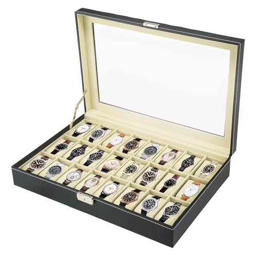 MYFULLY Watch Case 24 Slot Leather Watch Box Case/Jewelry Box/Watch Jewelry Display Storage Wristwatch Jewelry Portable Travel Case Organizer - Image 1
