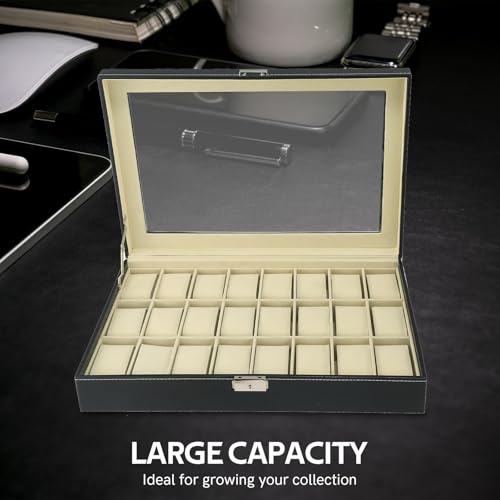MYFULLY Watch Case 24 Slot Leather Watch Box Case/Jewelry Box/Watch Jewelry Display Storage Wristwatch Jewelry Portable Travel Case Organizer - Image 5