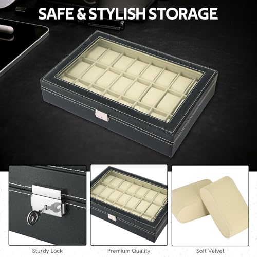 MYFULLY Watch Case 24 Slot Leather Watch Box Case/Jewelry Box/Watch Jewelry Display Storage Wristwatch Jewelry Portable Travel Case Organizer - Image 4